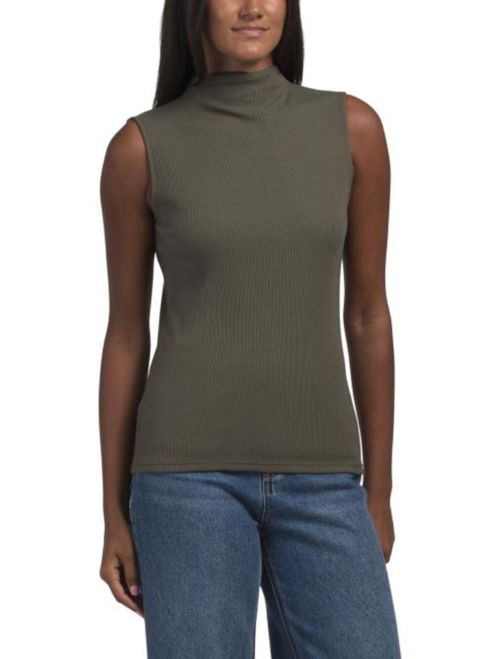 ANATOMIE Pima Cotton Blend Siobhan Sleeveless High Neck Ribbed Top